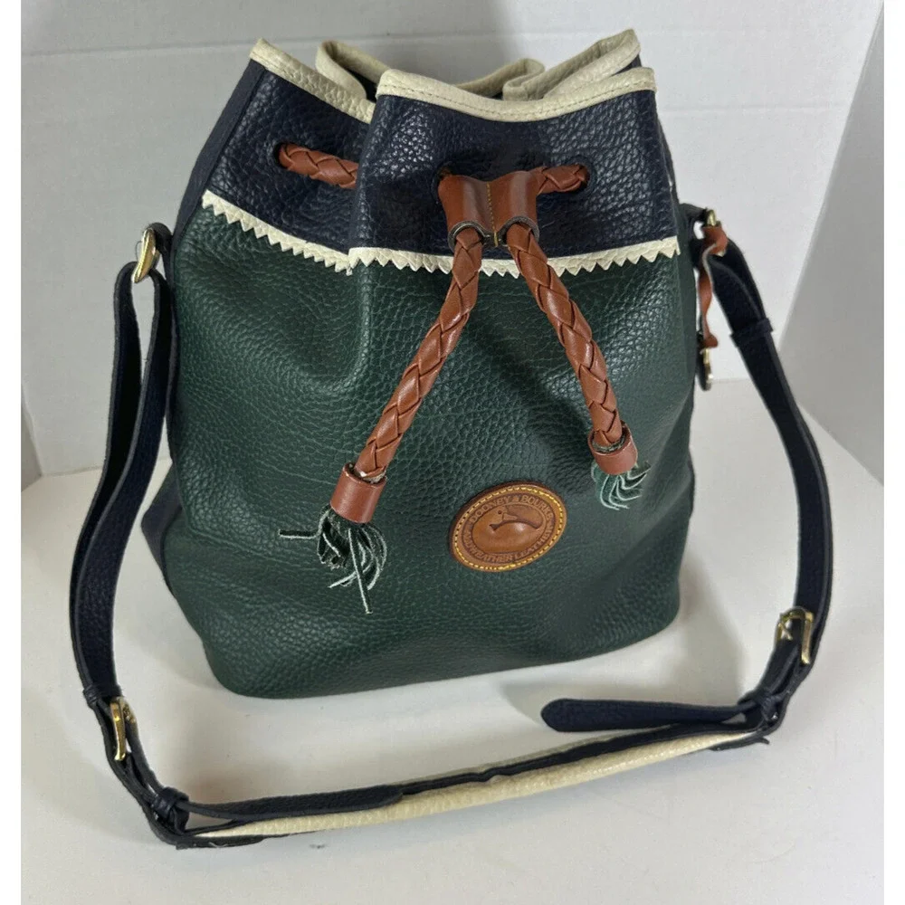 Vtg Dooney & Bourke Teton Tri-Color Drawstring Bucket Bag All Weather Leather - Picture 9 of 15